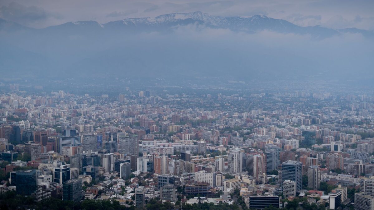 Stunning aerial view of Santiago, Chile's urban landscape with Andes backdrop.