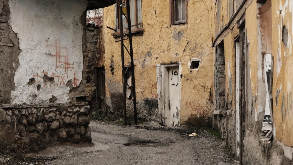 A decaying and abandoned alley in Ankara showcasing urban neglect.